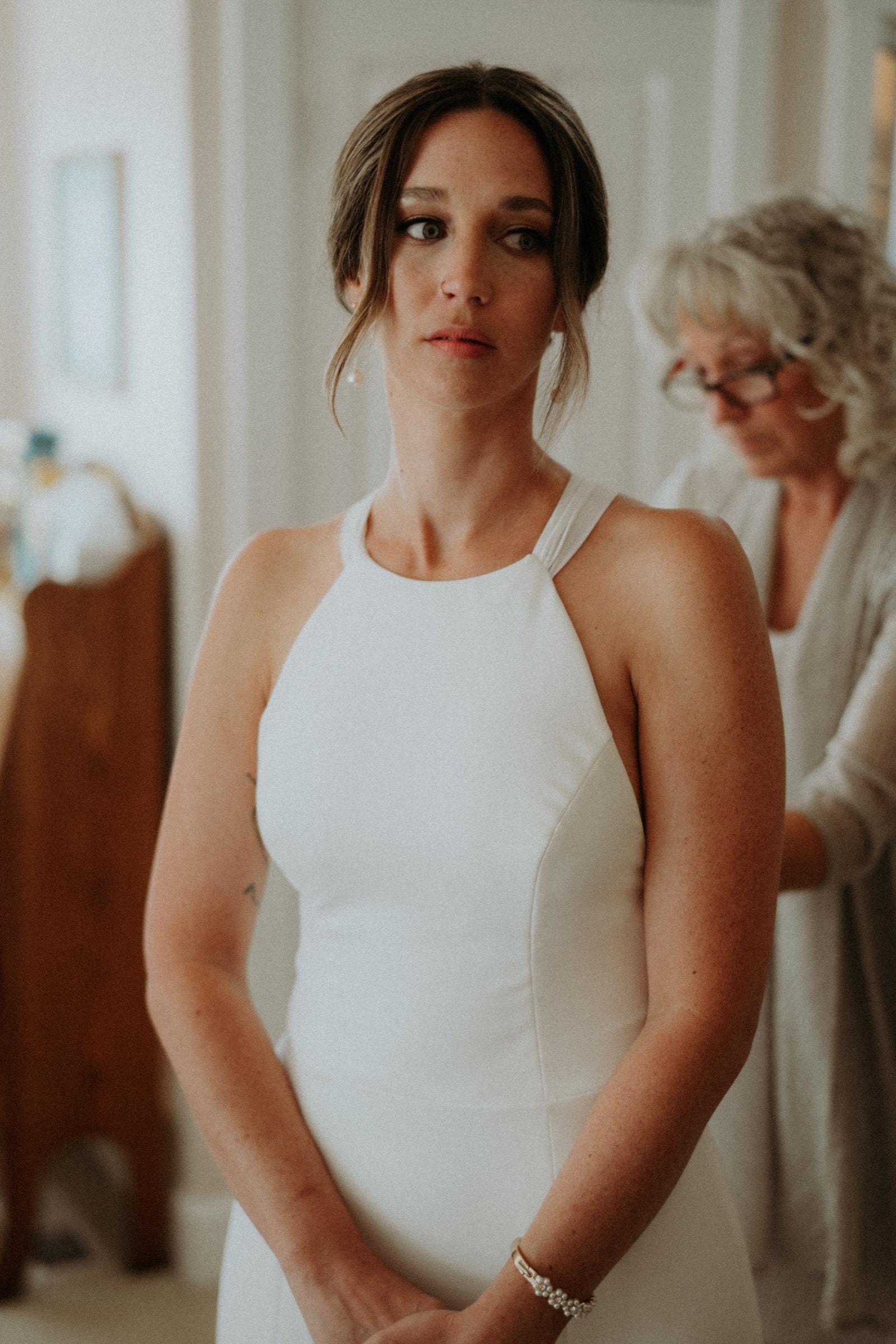 Intimate destination wedding portrait with warm natural light